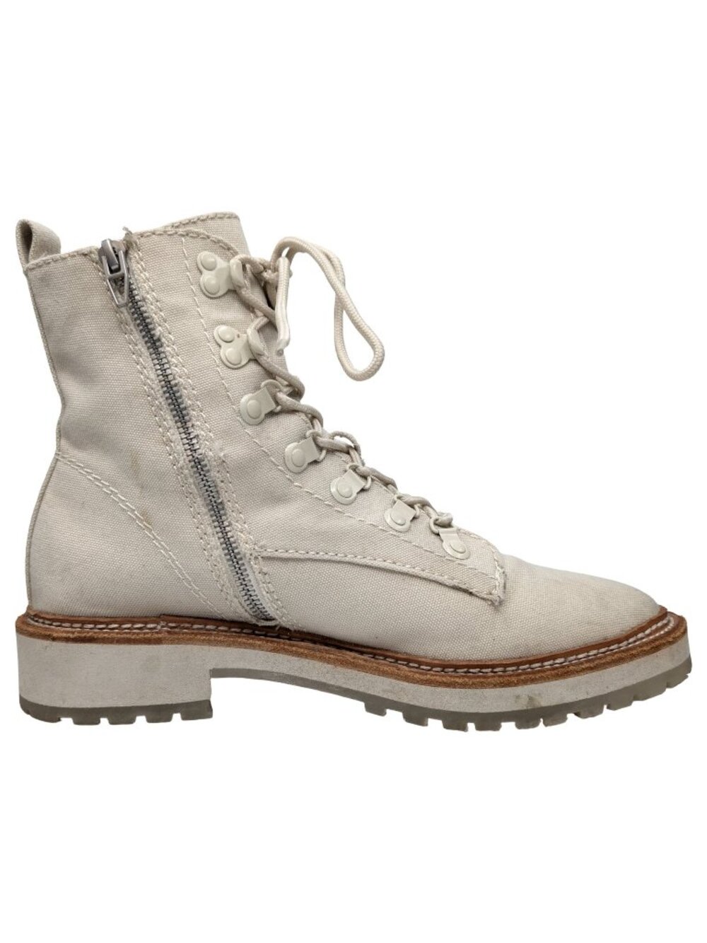Dolce Vita Whitny Combat Boots Womens Sandstone Canvas Lace Up Side Zip Size 10